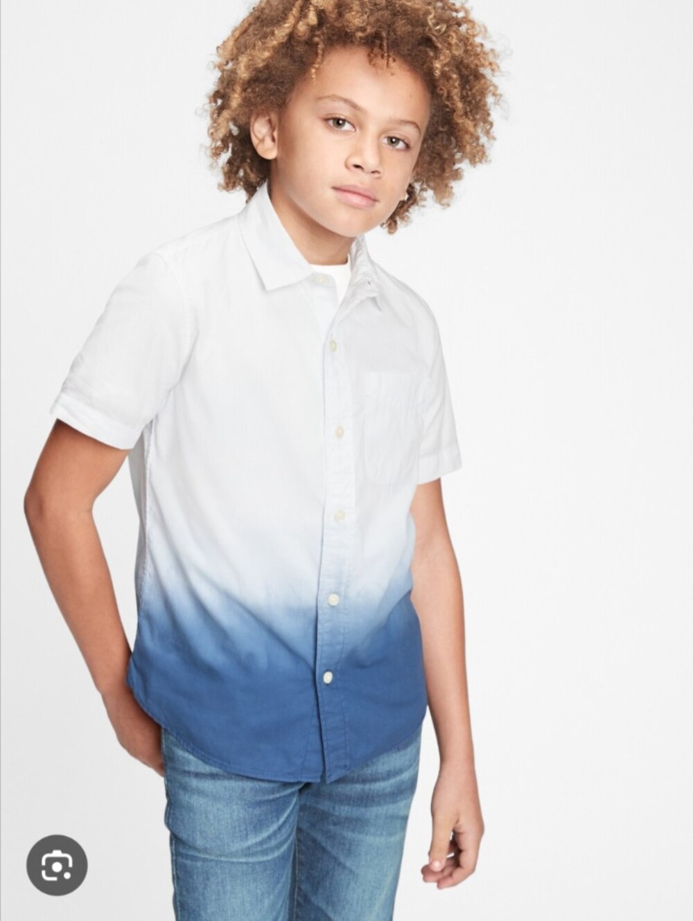 Like New Boys Shirt Sleeved Button Down Shirt White Blue Gradient Size 6/7